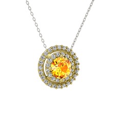 Lyra Kolye - Sitrin ve swarovski 18 ayar altın kolye (40 cm beyaz altın rolo zincir) #1xbw4n2