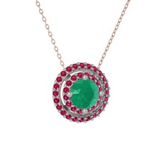 Lyra Kolye - Kök zümrüt ve rodolit garnet 925 ayar gümüş kolye (40 cm rose altın rolo zincir) #1ximeq3