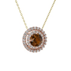Dumanlı kuvars ve beyaz zirkon 8 ayar rose altın kolye (40 cm altın rolo zincir)