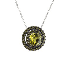 Lyra Kolye - Peridot 925 ayar siyah rodyum kaplama gümüş kolye (40 cm beyaz altın rolo zincir) #1yhyd0z