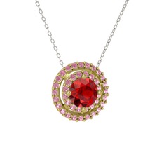 Lyra Kolye - Garnet ve pembe kuvars 8 ayar altın kolye (40 cm beyaz altın rolo zincir) #1yl4b8z