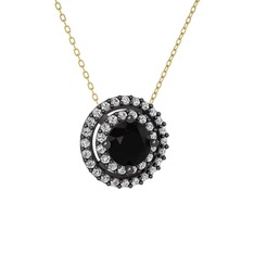 Lyra Kolye - Siyah zirkon ve swarovski 925 ayar siyah rodyum kaplama gümüş kolye (40 cm altın rolo zincir) #1ylbic5
