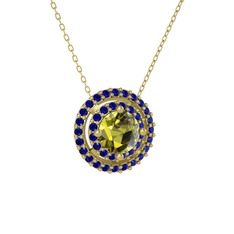 Peridot ve lab safir 14 ayar altın kolye (40 cm altın rolo zincir)