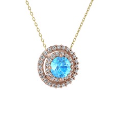 Akuamarin ve beyaz zirkon 14 ayar rose altın kolye (40 cm altın rolo zincir)