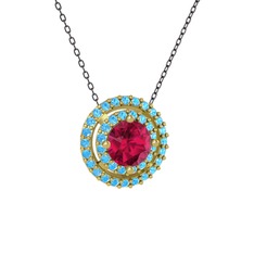 Lyra Kolye - Rodolit garnet ve akuamarin 925 ayar altın kaplama gümüş kolye (40 cm gümüş rolo zincir) #1ysrfy5