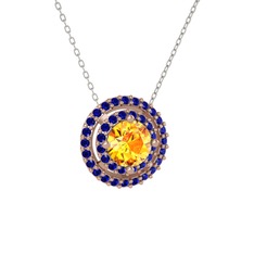 Sitrin ve lab safir 925 ayar rose altın kaplama gümüş kolye (40 cm beyaz altın rolo zincir)