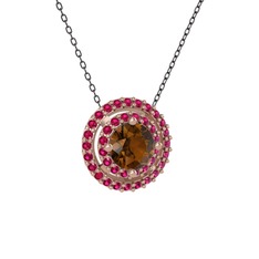 Lyra Kolye - Dumanlı kuvars ve rodolit garnet 14 ayar rose altın kolye (40 cm gümüş rolo zincir) #1yzrdr3