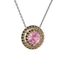 Pembe kuvars ve peridot 18 ayar rose altın kolye (40 cm gümüş rolo zincir)