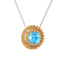 Lyra Kolye - Akuamarin ve sitrin 18 ayar rose altın kolye (40 cm rose altın rolo zincir) #2mrs0d