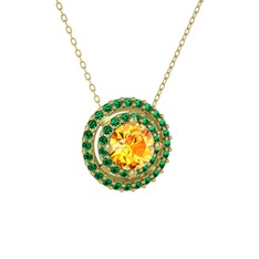 Lyra Kolye - Sitrin ve yeşil kuvars 925 ayar altın kaplama gümüş kolye (40 cm altın rolo zincir) #2pxirp
