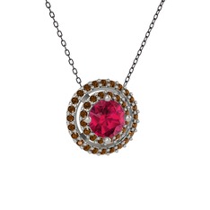 Rodolit garnet ve dumanlı kuvars 8 ayar beyaz altın kolye (40 cm gümüş rolo zincir)