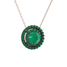Lyra Kolye - Kök zümrüt ve yeşil kuvars 925 ayar siyah rodyum kaplama gümüş kolye (40 cm gümüş rolo zincir) #32m6qt
