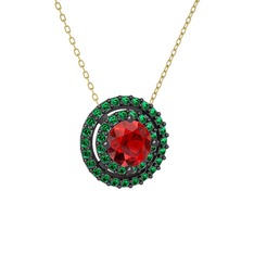 Lyra Kolye - Garnet ve yeşil kuvars 925 ayar siyah rodyum kaplama gümüş kolye (40 cm altın rolo zincir) #35pzgo
