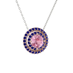 Lyra Kolye - Pembe kuvars ve lab safir 925 ayar rose altın kaplama gümüş kolye (40 cm beyaz altın rolo zincir) #3pcxxo
