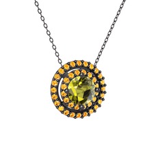 Lyra Kolye - Peridot ve sitrin 925 ayar siyah rodyum kaplama gümüş kolye (40 cm gümüş rolo zincir) #3uzxl0