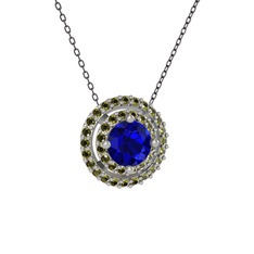 Lab safir ve peridot 18 ayar beyaz altın kolye (40 cm gümüş rolo zincir)