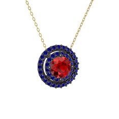 Garnet ve lab safir 925 ayar siyah rodyum kaplama gümüş kolye (40 cm altın rolo zincir)