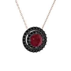 Lyra Kolye - Kök yakut ve siyah zirkon 925 ayar siyah rodyum kaplama gümüş kolye (40 cm rose altın rolo zincir) #4a527s
