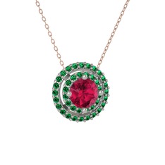 Rodolit garnet ve yeşil kuvars 14 ayar beyaz altın kolye (40 cm rose altın rolo zincir)