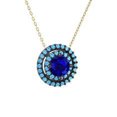 Lab safir ve akuamarin 925 ayar siyah rodyum kaplama gümüş kolye (40 cm gümüş rolo zincir)