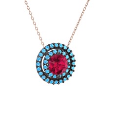 Lyra Kolye - Rodolit garnet ve akuamarin 925 ayar siyah rodyum kaplama gümüş kolye (40 cm rose altın rolo zincir) #4ueq9m