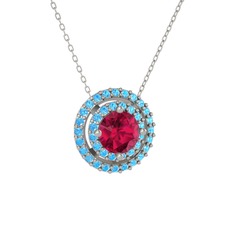 Lyra Kolye - Rodolit garnet ve akuamarin 925 ayar gümüş kolye (40 cm beyaz altın rolo zincir) #4x8oc7