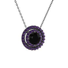 Lyra Kolye - Siyah zirkon ve ametist 925 ayar siyah rodyum kaplama gümüş kolye (40 cm gümüş rolo zincir) #52rsk6
