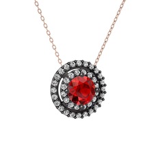 Lyra Kolye - Garnet ve beyaz zirkon 925 ayar siyah rodyum kaplama gümüş kolye (40 cm rose altın rolo zincir) #570von