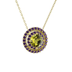Lyra Kolye - Peridot ve ametist 14 ayar altın kolye (40 cm altın rolo zincir) #5dtn2b