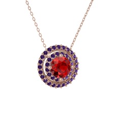 Lyra Kolye - Garnet ve ametist 18 ayar rose altın kolye (40 cm rose altın rolo zincir) #5f67ru