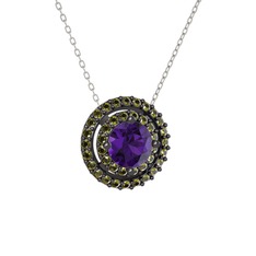 Lyra Kolye - Ametist ve peridot 925 ayar siyah rodyum kaplama gümüş kolye (40 cm gümüş rolo zincir) #5ibnow