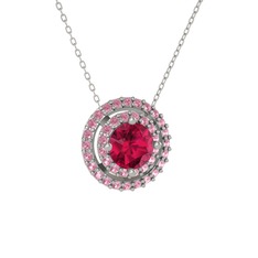 Lyra Kolye - Rodolit garnet ve pembe kuvars 14 ayar beyaz altın kolye (40 cm gümüş rolo zincir) #5wdsdy