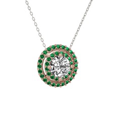 Swarovski ve yeşil kuvars 925 ayar rose altın kaplama gümüş kolye (40 cm beyaz altın rolo zincir)