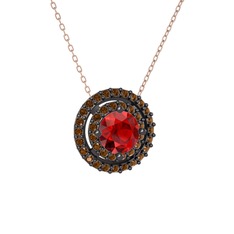 Lyra Kolye - Garnet ve dumanlı kuvars 925 ayar siyah rodyum kaplama gümüş kolye (40 cm rose altın rolo zincir) #6a0otg