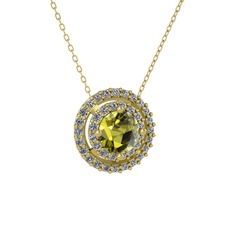 Peridot ve pırlanta 8 ayar altın kolye (0.351 karat, 40 cm altın rolo zincir)