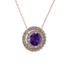 Ametist ve pırlanta 8 ayar rose altın kolye (0.351 karat, 40 cm rose altın rolo zincir)