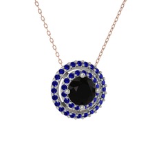 Lyra Kolye - Siyah zirkon ve lab safir 925 ayar gümüş kolye (40 cm gümüş rolo zincir) #6d3lll
