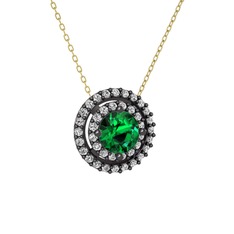 Yeşil kuvars ve swarovski 925 ayar siyah rodyum kaplama gümüş kolye (40 cm altın rolo zincir)