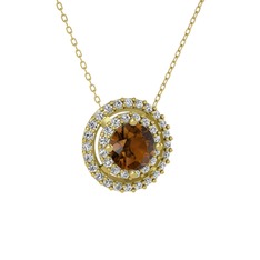 Lyra Kolye - Dumanlı kuvars ve swarovski 18 ayar altın kolye (40 cm altın rolo zincir) #6lrayj