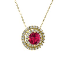Lyra Kolye - Rodolit garnet ve beyaz zirkon 14 ayar altın kolye (40 cm altın rolo zincir) #6p3ur