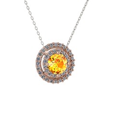Sitrin ve pırlanta 18 ayar rose altın kolye (0.351 karat, 40 cm gümüş rolo zincir)