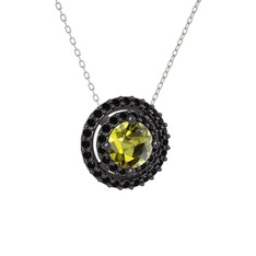 Lyra Kolye - Peridot ve siyah zirkon 925 ayar siyah rodyum kaplama gümüş kolye (40 cm beyaz altın rolo zincir) #75xnom