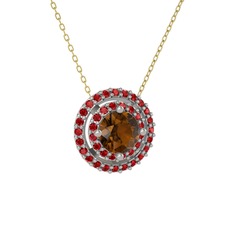 Lyra Kolye - Dumanlı kuvars ve garnet 14 ayar beyaz altın kolye (40 cm gümüş rolo zincir) #7627kd
