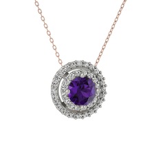 Lyra Kolye - Ametist ve swarovski 925 ayar gümüş kolye (40 cm gümüş rolo zincir) #78xak