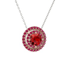 Lyra Kolye - Garnet ve rodolit garnet 925 ayar rose altın kaplama gümüş kolye (40 cm beyaz altın rolo zincir) #7el6y1
