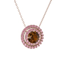 Lyra Kolye - Dumanlı kuvars ve pembe kuvars 8 ayar rose altın kolye (40 cm rose altın rolo zincir) #7okesq