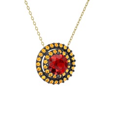 Lyra Kolye - Garnet ve sitrin 925 ayar siyah rodyum kaplama gümüş kolye (40 cm gümüş rolo zincir) #7rp97h