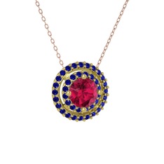 Lyra Kolye - Rodolit garnet ve lab safir 925 ayar altın kaplama gümüş kolye (40 cm rose altın rolo zincir) #7sv8fq