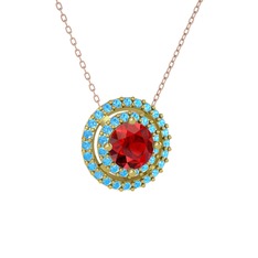 Garnet ve akuamarin 14 ayar altın kolye (40 cm gümüş rolo zincir)