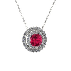 Rodolit garnet ve pırlanta 925 ayar gümüş kolye (0.351 karat, 40 cm beyaz altın rolo zincir)